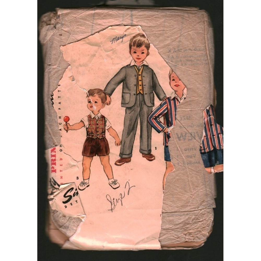 Vintage Simplicity 1019 Boys Jacket Vest Pants Shorts Sewing Pattern Size 2